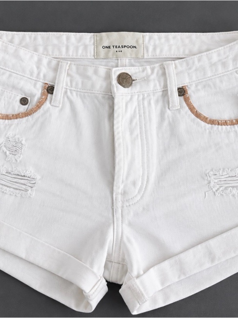 One Teaspoon Bandits White Distressed Denim Shorts Size 24 Cutoff